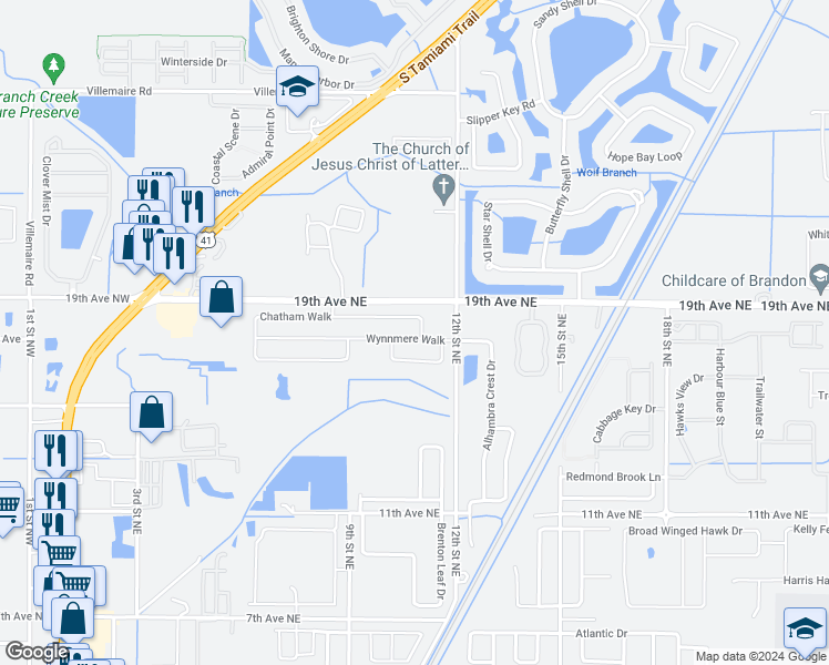 map of restaurants, bars, coffee shops, grocery stores, and more near 1112 Wynnmere Walk Avenue in Ruskin