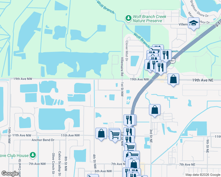 map of restaurants, bars, coffee shops, grocery stores, and more near 197 Rain Berry Avenue in Ruskin