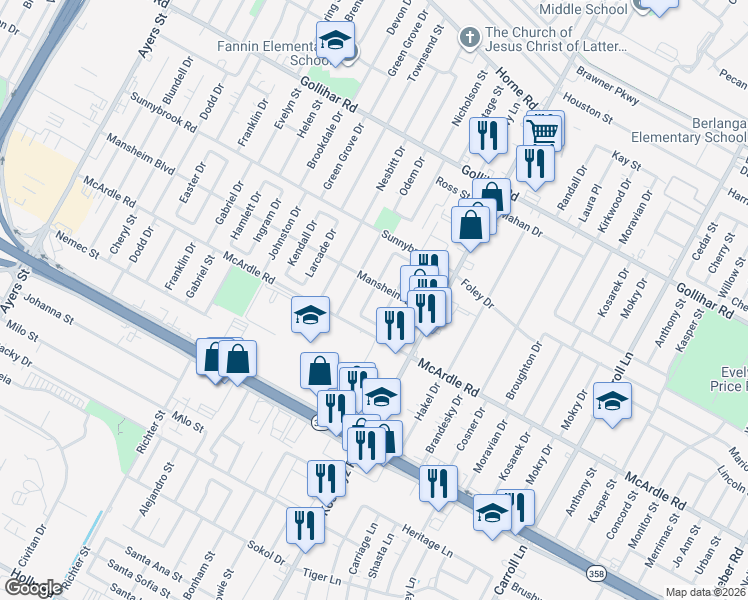 map of restaurants, bars, coffee shops, grocery stores, and more near 4830 Philip Drive in Corpus Christi