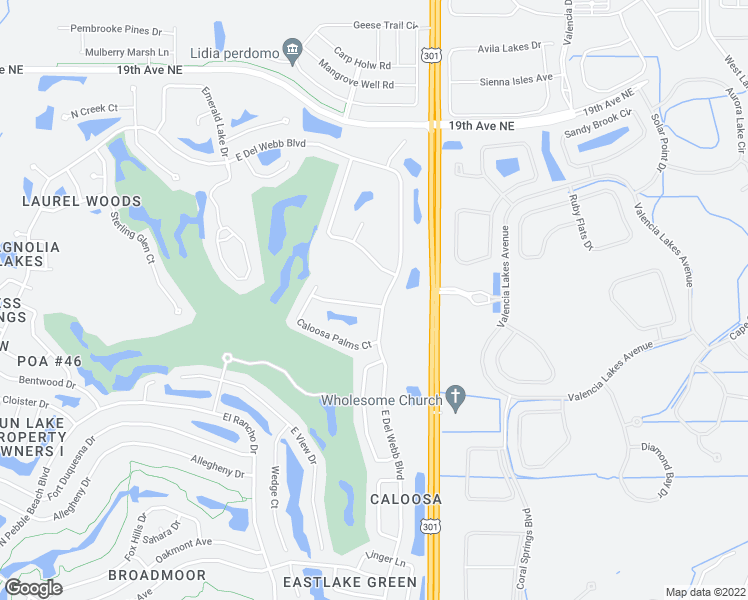 map of restaurants, bars, coffee shops, grocery stores, and more near 303 Caloosa Woods Lane in Sun City Center