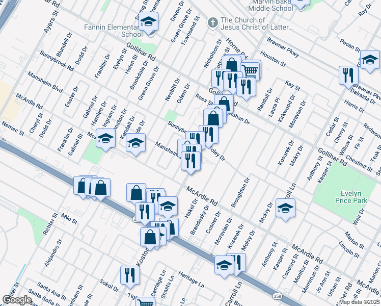 map of restaurants, bars, coffee shops, grocery stores, and more near 4710 Rogerson Drive in Corpus Christi