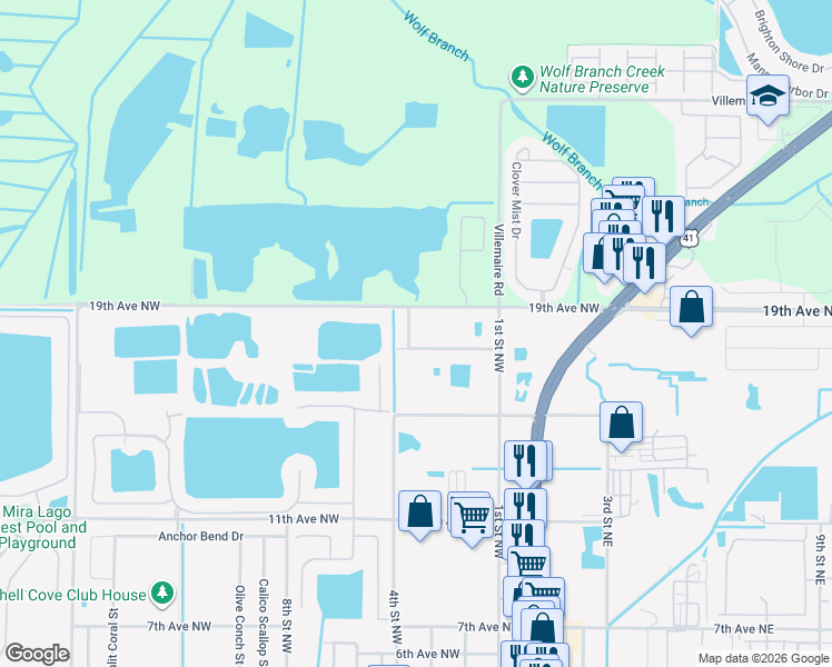 map of restaurants, bars, coffee shops, grocery stores, and more near 405 19th Avenue Northwest in Ruskin
