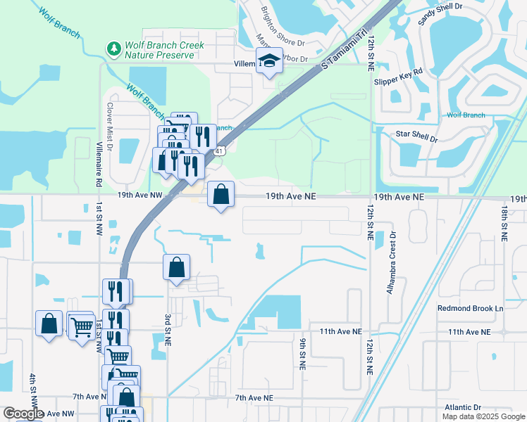 map of restaurants, bars, coffee shops, grocery stores, and more near 731 Chatham Walk Drive in Ruskin
