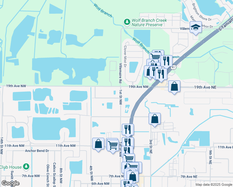 map of restaurants, bars, coffee shops, grocery stores, and more near 102 19th Avenue Northwest in Ruskin