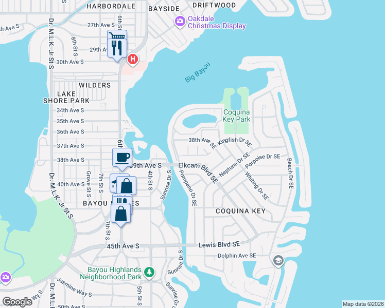 map of restaurants, bars, coffee shops, grocery stores, and more near 3846 Mariner Drive in St. Petersburg