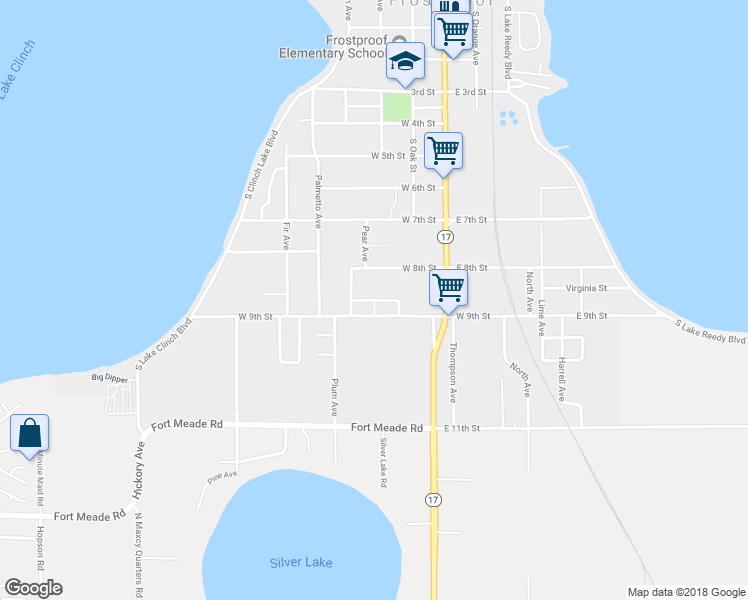 map of restaurants, bars, coffee shops, grocery stores, and more near 114 Southwest 8th Court in Frostproof