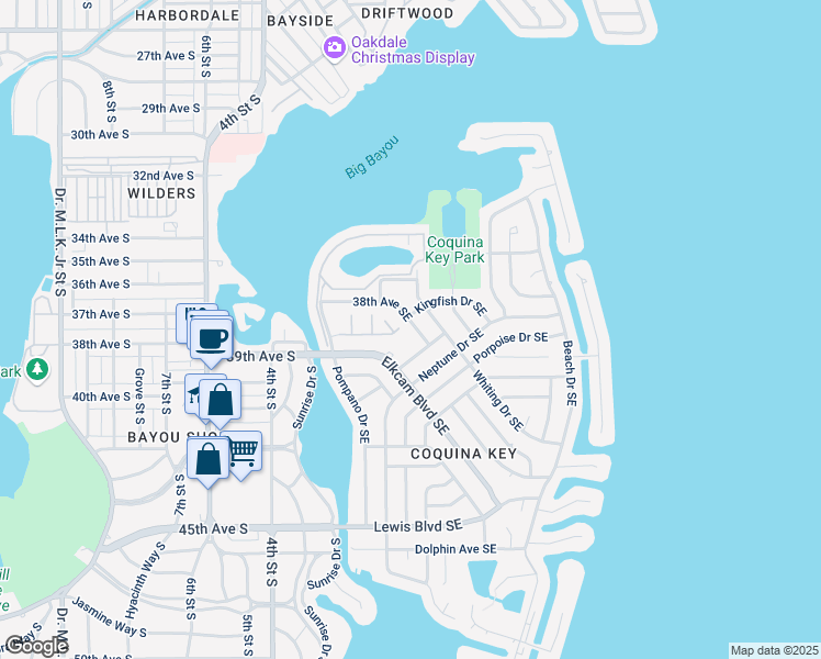 map of restaurants, bars, coffee shops, grocery stores, and more near 245 38th Avenue Southeast in Saint Petersburg