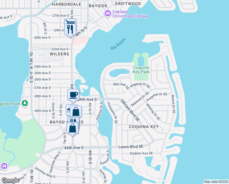map of restaurants, bars, coffee shops, grocery stores, and more near 3846 Mariner Drive in St. Petersburg