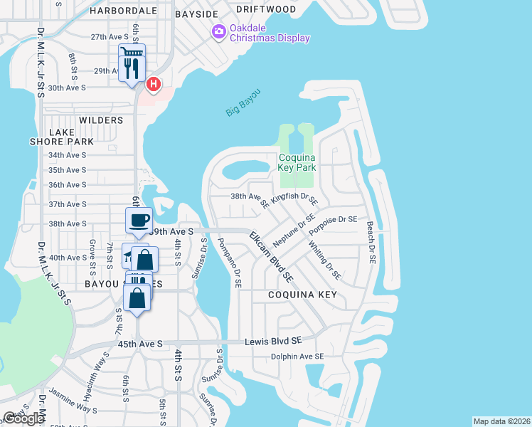 map of restaurants, bars, coffee shops, grocery stores, and more near 247 38th Avenue Southeast in Saint Petersburg