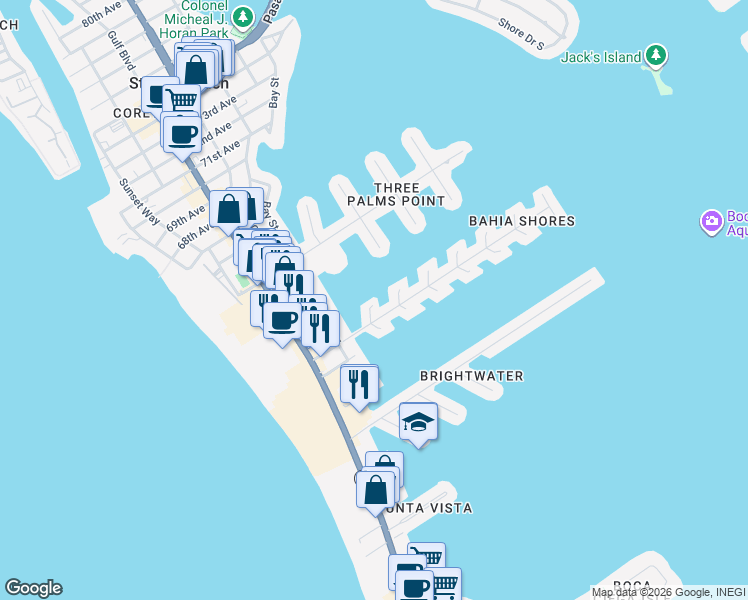 map of restaurants, bars, coffee shops, grocery stores, and more near 5903 Bimini Way North in St. Pete Beach
