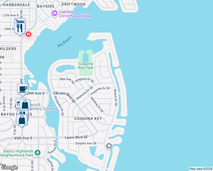 map of restaurants, bars, coffee shops, grocery stores, and more near 3811 Neptune Drive Southeast in St. Petersburg