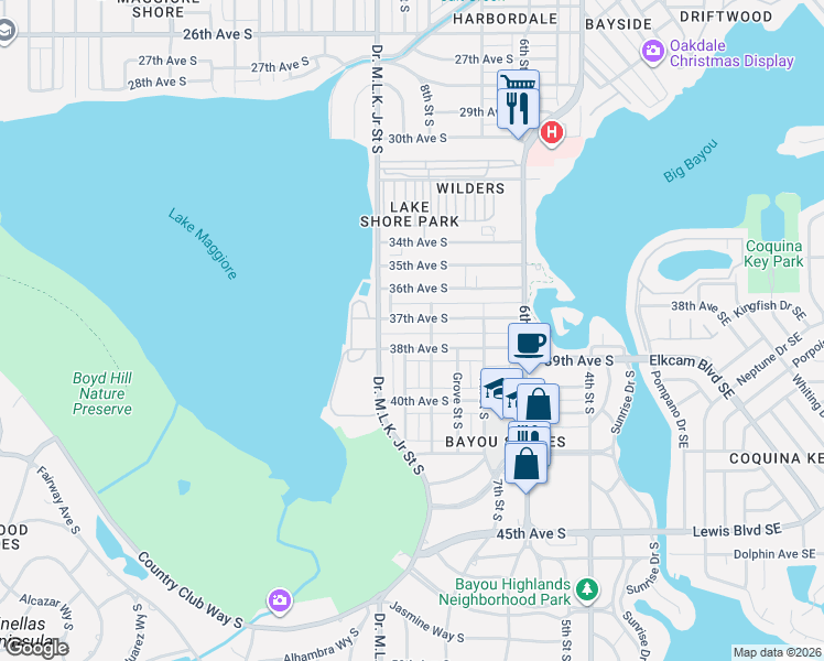 map of restaurants, bars, coffee shops, grocery stores, and more near 835 37th Avenue South in St. Petersburg