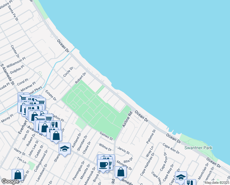 map of restaurants, bars, coffee shops, grocery stores, and more near 4442 Ocean Drive in Corpus Christi
