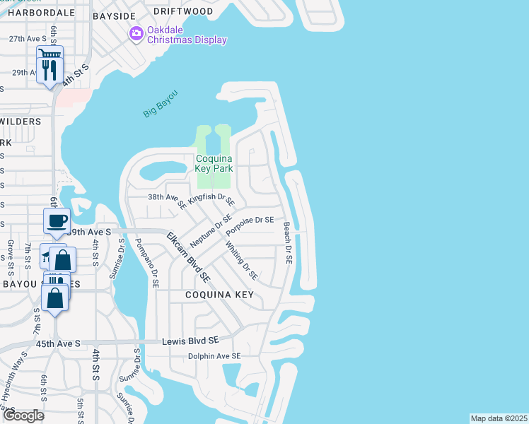 map of restaurants, bars, coffee shops, grocery stores, and more near 3811 Neptune Drive Southeast in St. Petersburg