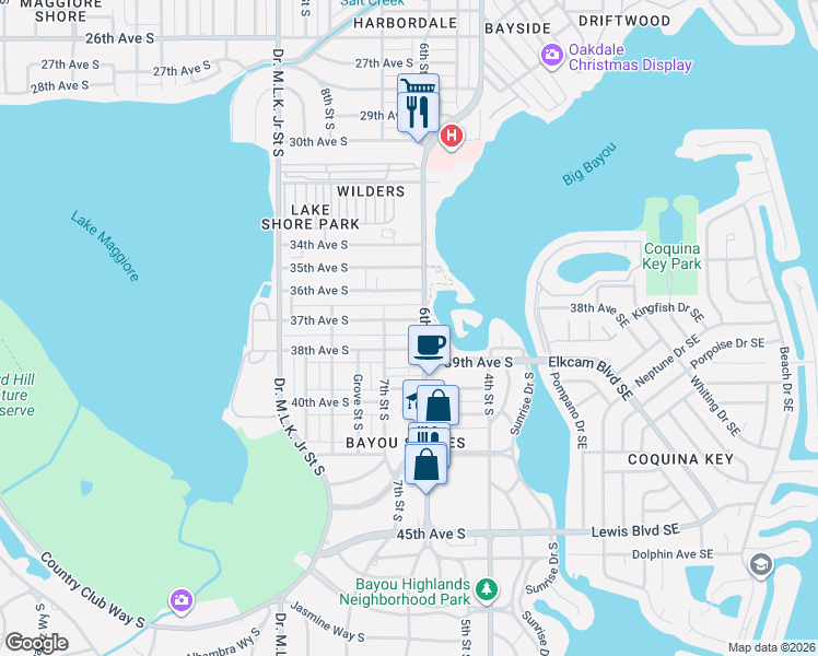 map of restaurants, bars, coffee shops, grocery stores, and more near 3701 6th Street South in St. Petersburg