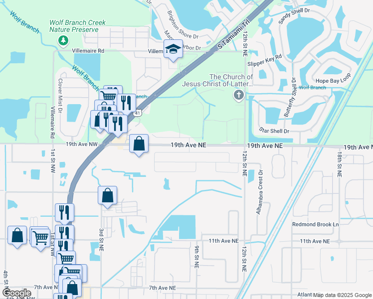 map of restaurants, bars, coffee shops, grocery stores, and more near 750 Chatham Walk Drive in Ruskin