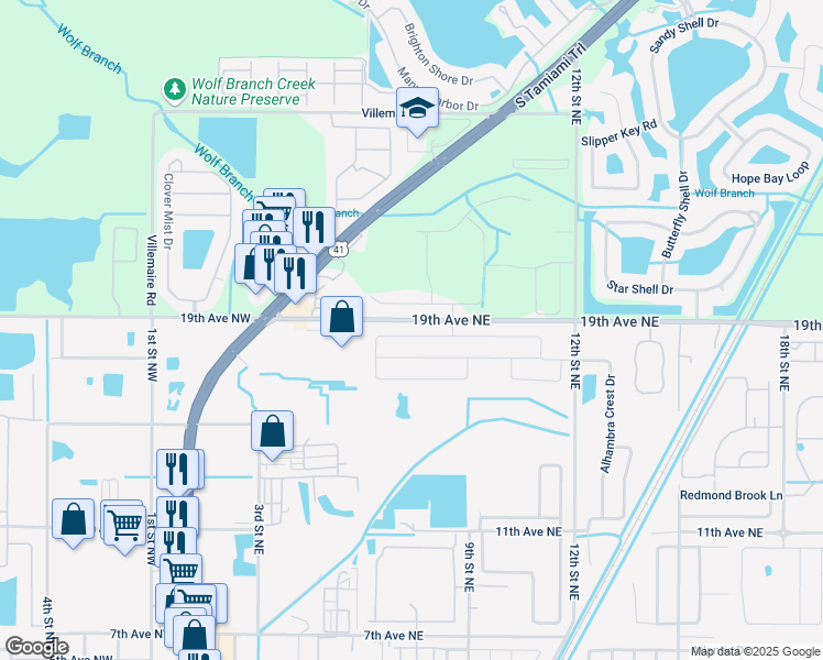 map of restaurants, bars, coffee shops, grocery stores, and more near 732 Chatham Walk Drive in Ruskin
