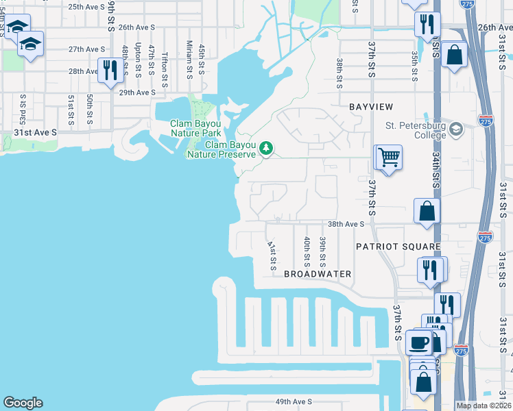 map of restaurants, bars, coffee shops, grocery stores, and more near 3795 41st Lane South in St. Petersburg