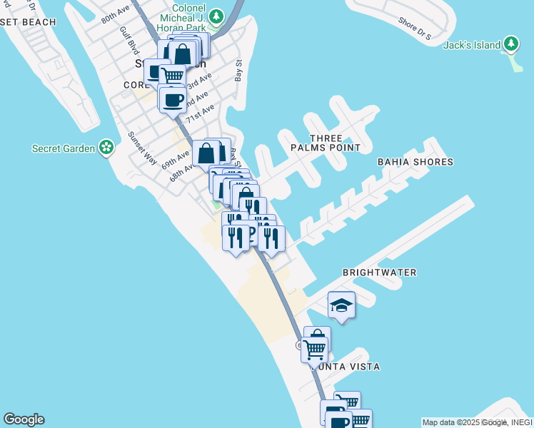 map of restaurants, bars, coffee shops, grocery stores, and more near 6201 2nd Street East in St. Pete Beach