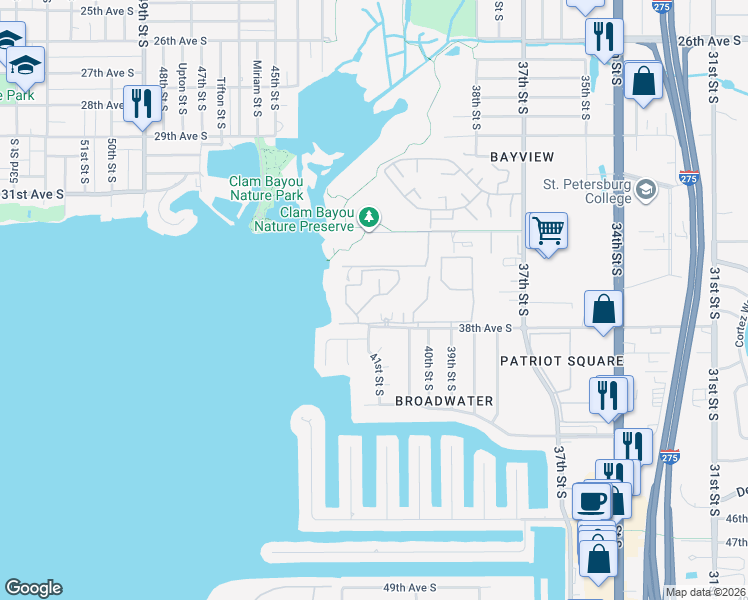 map of restaurants, bars, coffee shops, grocery stores, and more near 3795 41st Lane South in St. Petersburg