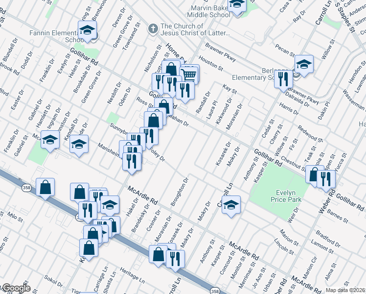 map of restaurants, bars, coffee shops, grocery stores, and more near 4617 Cosner Drive in Corpus Christi