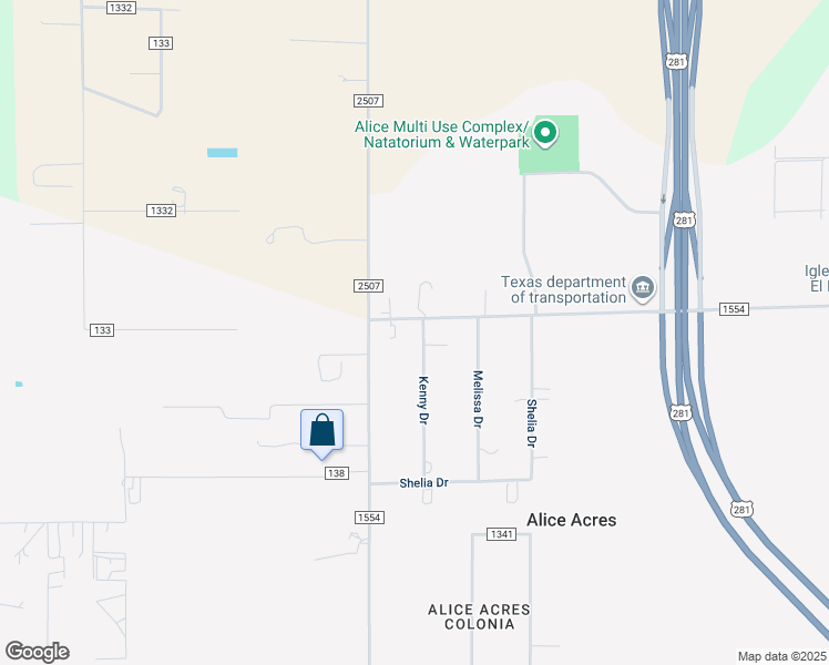 map of restaurants, bars, coffee shops, grocery stores, and more near 109 County Road 1351 in Alice
