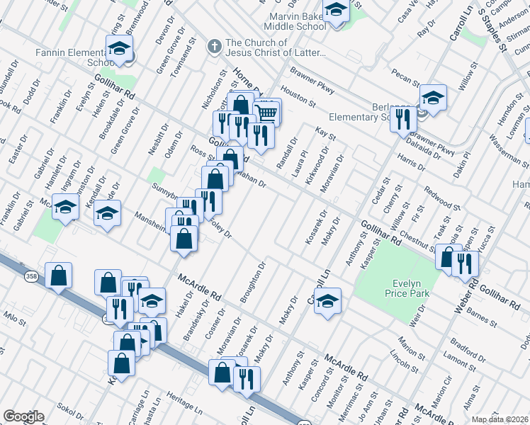 map of restaurants, bars, coffee shops, grocery stores, and more near 4617 Cosner Drive in Corpus Christi