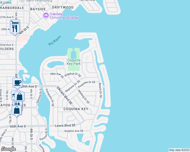 map of restaurants, bars, coffee shops, grocery stores, and more near 3811 Neptune Drive Southeast in St. Petersburg