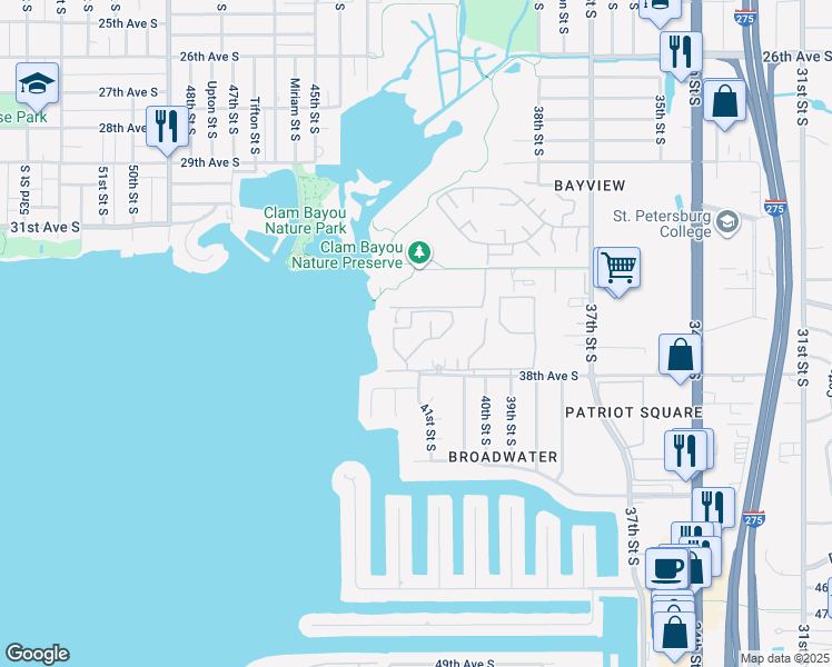 map of restaurants, bars, coffee shops, grocery stores, and more near 3795 41st Lane South in St. Petersburg