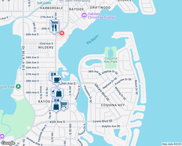 map of restaurants, bars, coffee shops, grocery stores, and more near 3846 Mariner Drive in St. Petersburg