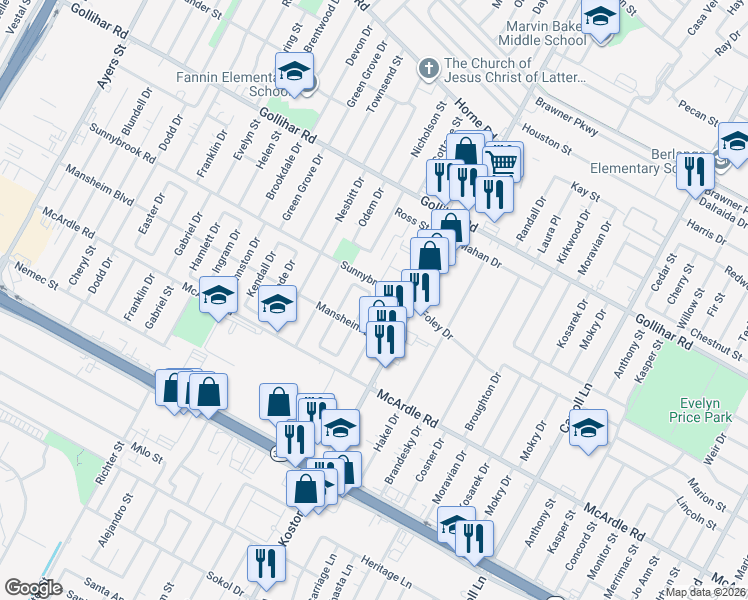 map of restaurants, bars, coffee shops, grocery stores, and more near 4710 Rogerson Drive in Corpus Christi