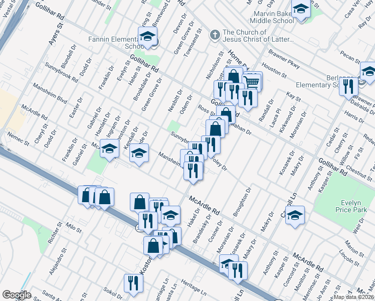 map of restaurants, bars, coffee shops, grocery stores, and more near 4710 Rogerson Drive in Corpus Christi