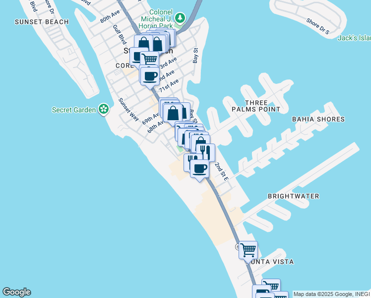 map of restaurants, bars, coffee shops, grocery stores, and more near 6406 Gulf Boulevard in St. Pete Beach