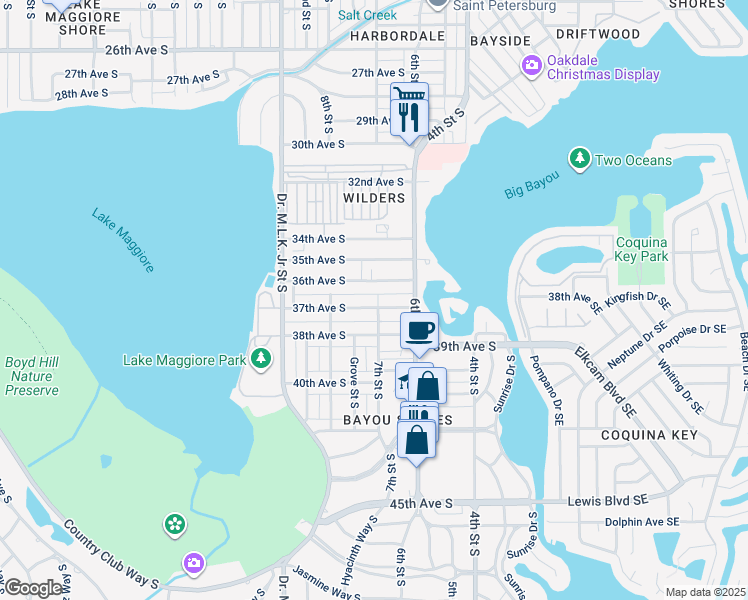 map of restaurants, bars, coffee shops, grocery stores, and more near 701 37th Avenue South in Saint Petersburg