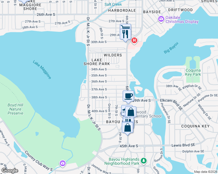 map of restaurants, bars, coffee shops, grocery stores, and more near 767 37th Avenue South in St. Petersburg