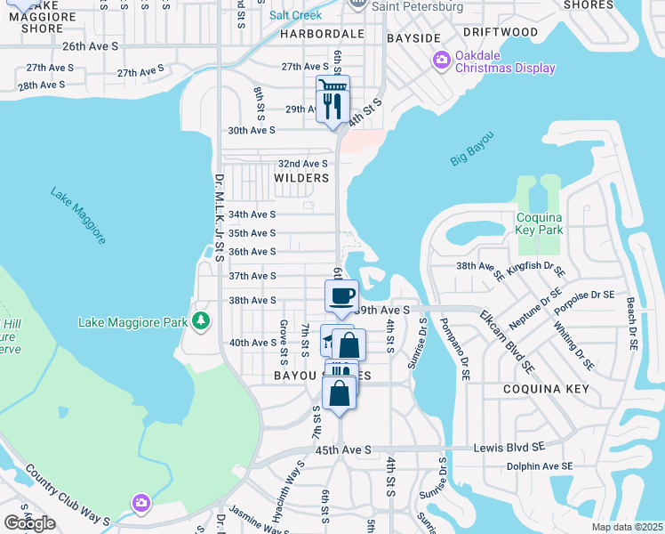 map of restaurants, bars, coffee shops, grocery stores, and more near 3701 6th Street South in St. Petersburg