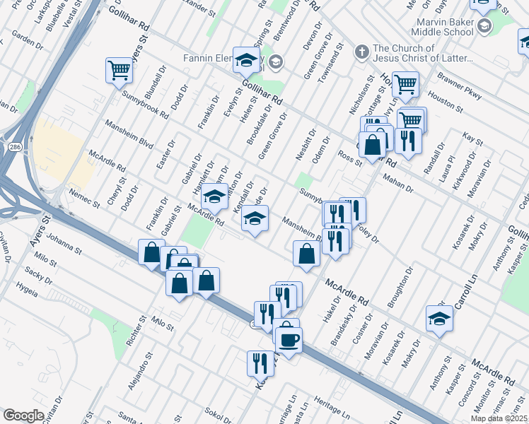 map of restaurants, bars, coffee shops, grocery stores, and more near 4813 Nesbitt Drive in Corpus Christi