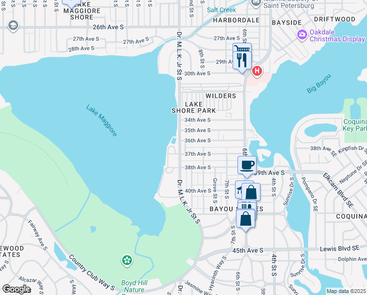 map of restaurants, bars, coffee shops, grocery stores, and more near 835 37th Avenue South in St. Petersburg