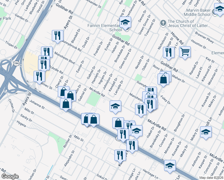 map of restaurants, bars, coffee shops, grocery stores, and more near 4834 Kendall Drive in Corpus Christi