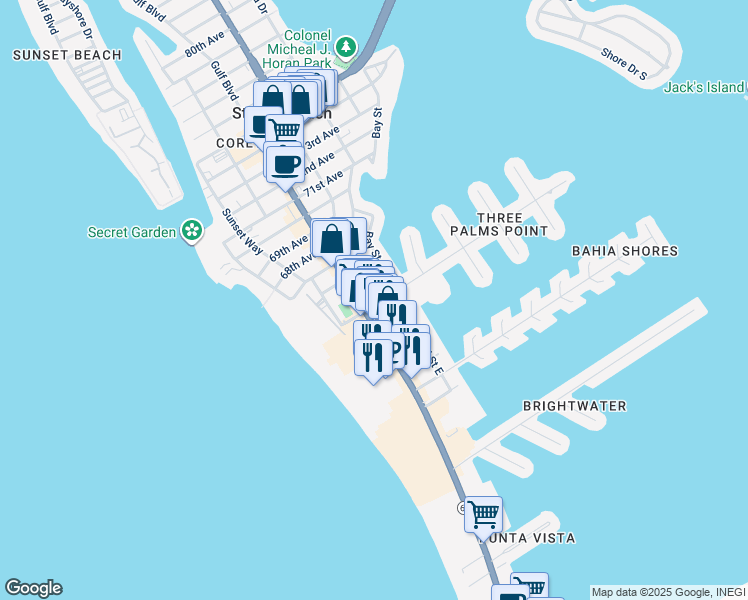map of restaurants, bars, coffee shops, grocery stores, and more near 6378 Gulf Winds Drive in St. Pete Beach