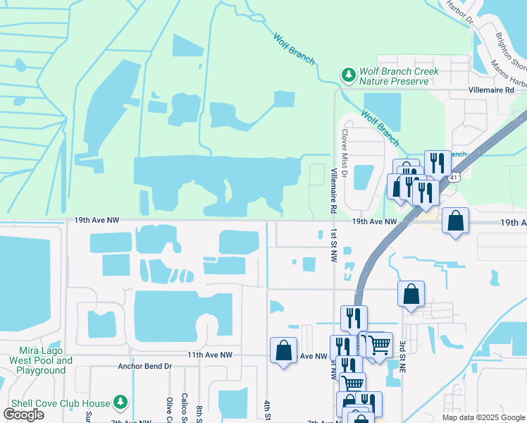 map of restaurants, bars, coffee shops, grocery stores, and more near 405 19th Avenue Northwest in Ruskin