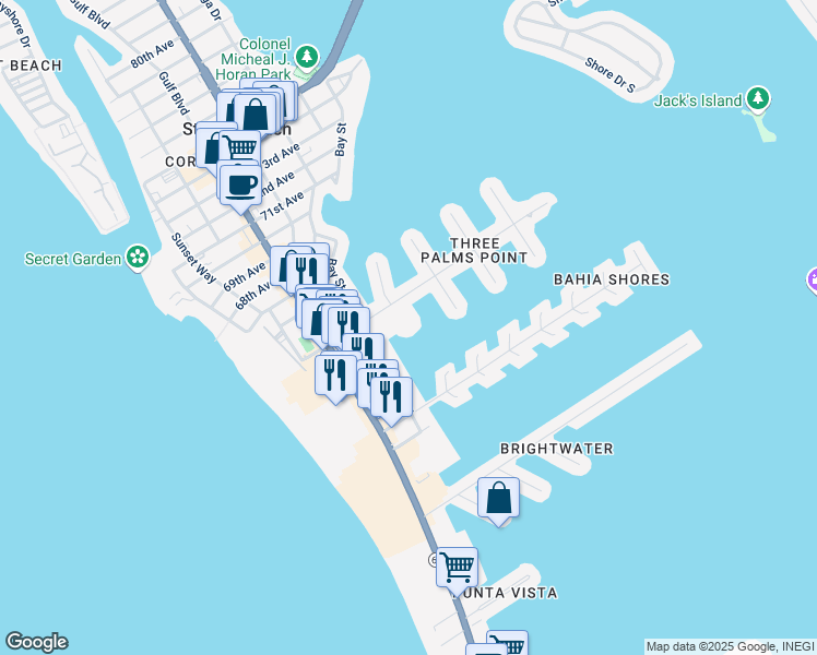 map of restaurants, bars, coffee shops, grocery stores, and more near 440 64th Avenue in St. Pete Beach