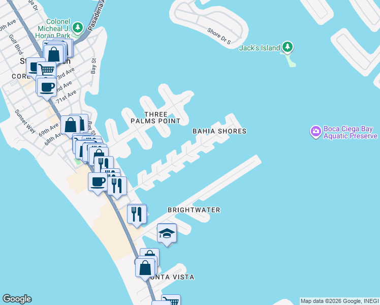 map of restaurants, bars, coffee shops, grocery stores, and more near 5940 Bahama Way North in St. Pete Beach
