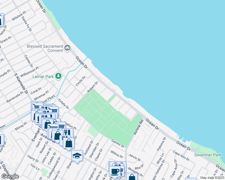 map of restaurants, bars, coffee shops, grocery stores, and more near 4350 Ocean Drive in Corpus Christi