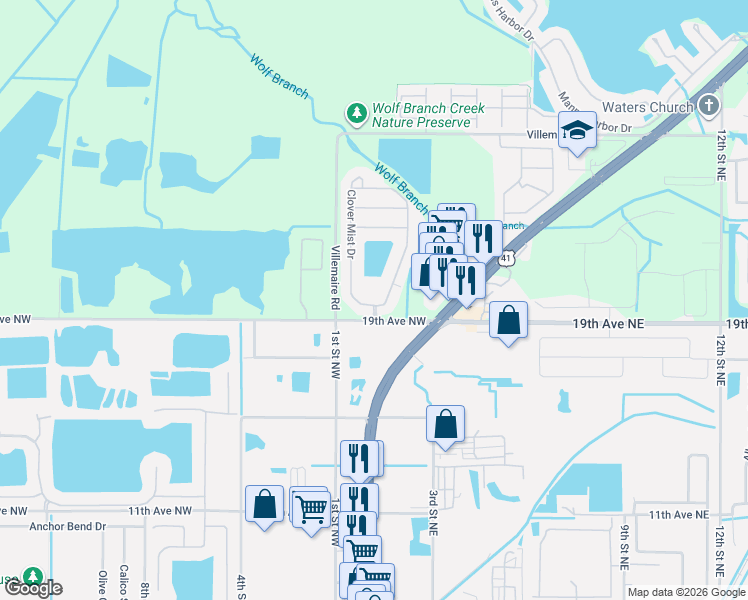 map of restaurants, bars, coffee shops, grocery stores, and more near 5130 Clover Mist Drive in Apollo Beach