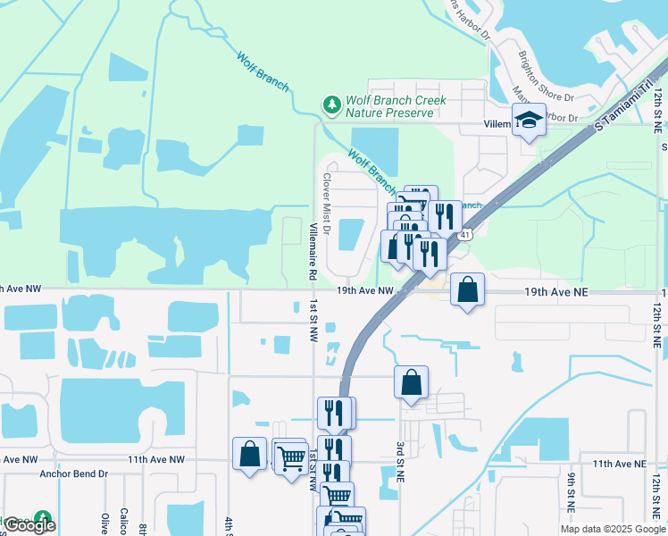 map of restaurants, bars, coffee shops, grocery stores, and more near 5140 Clover Mist Drive in Apollo Beach