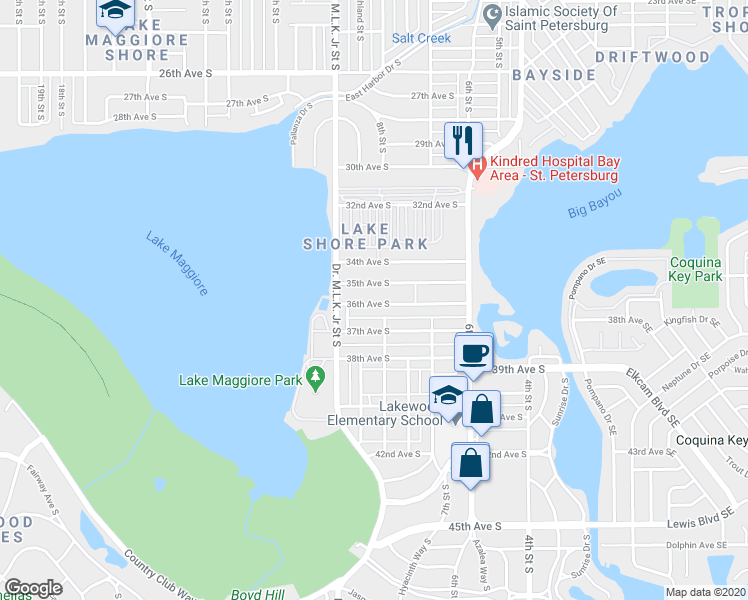 map of restaurants, bars, coffee shops, grocery stores, and more near 858 35th Avenue South in St. Petersburg