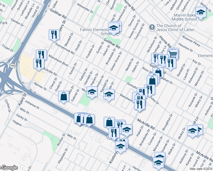 map of restaurants, bars, coffee shops, grocery stores, and more near 4733 Larcade Drive in Corpus Christi