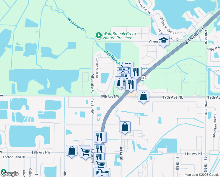 map of restaurants, bars, coffee shops, grocery stores, and more near 5213 Clover Mist Drive in Apollo Beach