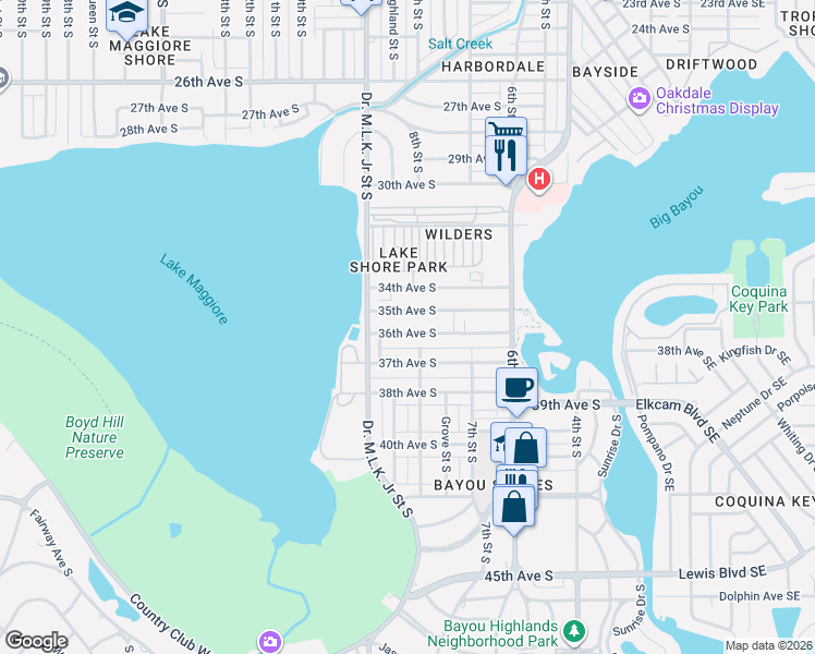 map of restaurants, bars, coffee shops, grocery stores, and more near 858 35th Avenue South in St. Petersburg